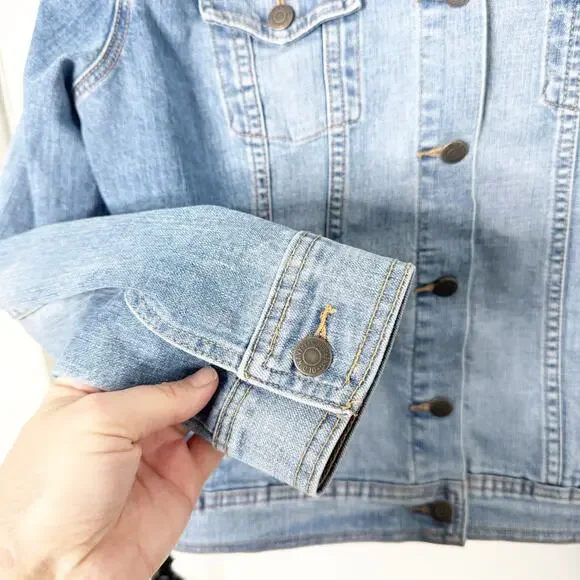 Old Navy ON Classic Denim Jacket Stretch Mid-Lighter Wash Size Large L Layering - Picture 7 of 8